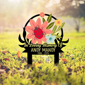 Custom Ladybugs Flower Memorial Stake, Personalized Mom Loss Ladybug Garden Memorial, Memorial Plaque, Cemetery Stake, Remembrance Gift