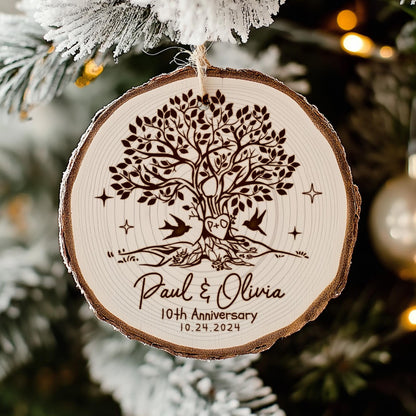 Personalized 10th Anniversary Ornament, 10th Wedding Anniversary Wood Ornament, Gift for Couples, 10 Year Anniversary Gifts for Him or Her