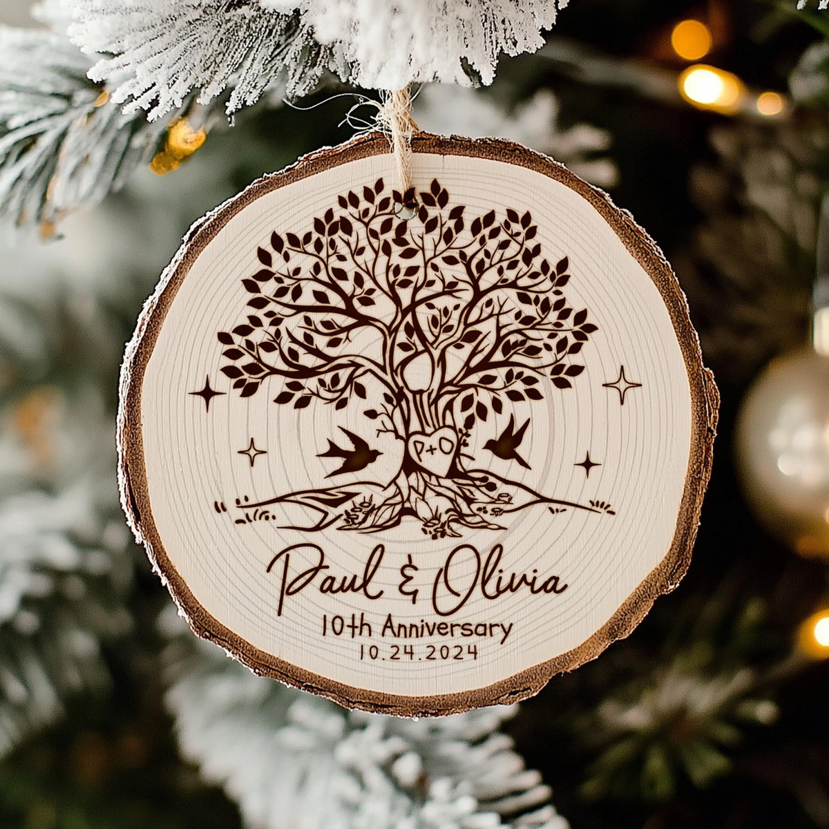 Personalized 10th Anniversary Ornament, 10th Wedding Anniversary Wood Ornament, Gift for Couples, 10 Year Anniversary Gifts for Him or Her