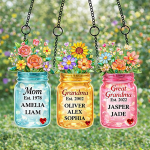 Mom Grandma Greatgrandma Flower Vase - Personalized Suncatcher - Heartfelt Gift for Mom, Grandma