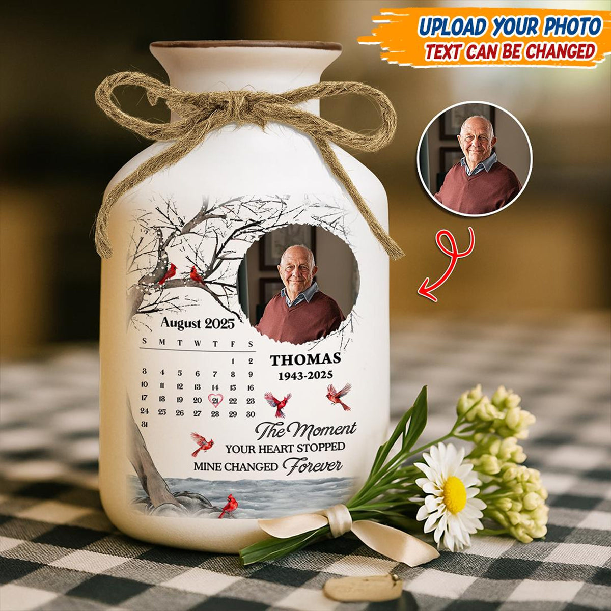 Custom Memorial Vase, Sympathy Gift, Personalized Photo Vase, Remembrance Gift for Loss of Loved One, In Loving Memory, Grief Gift