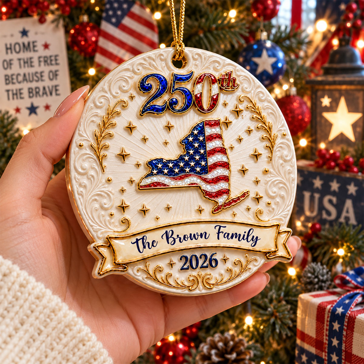 Merry Christmas 250 Years Of Freedom - Real 3D Raised Ornament