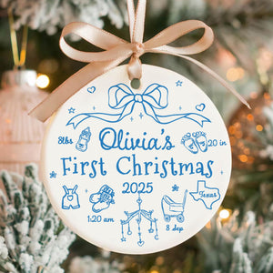 Personalized Baby First Christmas 2025 Ornament, Custom Baby Birth Stats Ornament, Baby Name Bow Ornament, New Baby Gift, Baby Newborn Gift