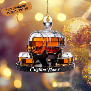 Whiskey Barrel Ornament, Personalized Acrylic Ornament:, Custom Bourbon Scotch Gift