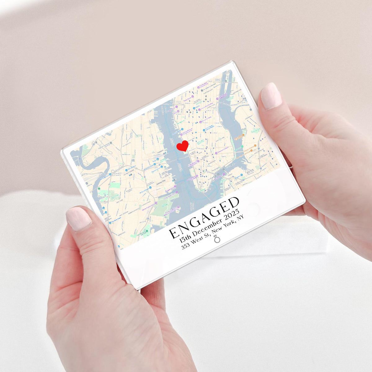 Personalized Engagement Gift, Custom Map Engaged Magnet, Engagement Location Ornament, Engaged Couples Christmas Gift, Engagement Map Print