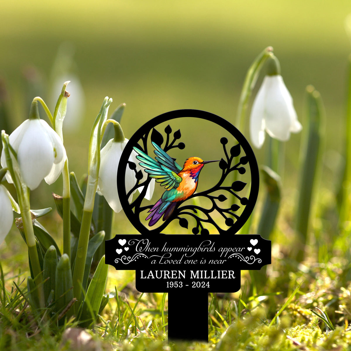 Custom Name Hummingbird Memorial Metal Stake, Hummingbird Name Sign, Garden Metal Stake, Sympathy Gift, Mother's Day, Memorial Stake