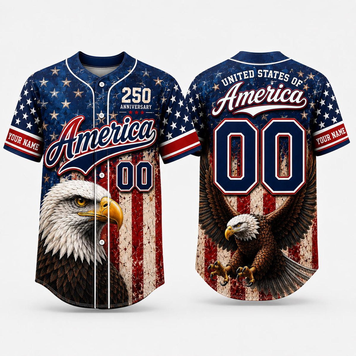 Personalized America Baseball Jersey, USA 250th Anniversary Jersey, Custom Name Number Patriotic Eagle Shirt, 1776 2026 4th of July Gift
