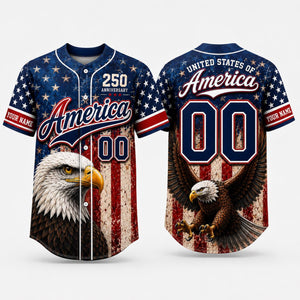 Personalized America Baseball Jersey, USA 250th Anniversary Jersey, Custom Name Number Patriotic Eagle Shirt, 1776 2026 4th of July Gift