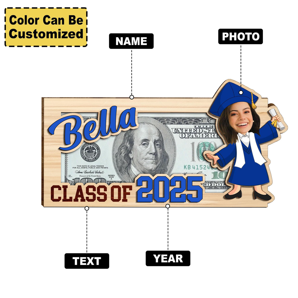 Personalized Graduation Money Holder, Perfect for Cash Gifts & Cards, Money Holder Gift for Graduation, Ideal for Gifts Celebrations