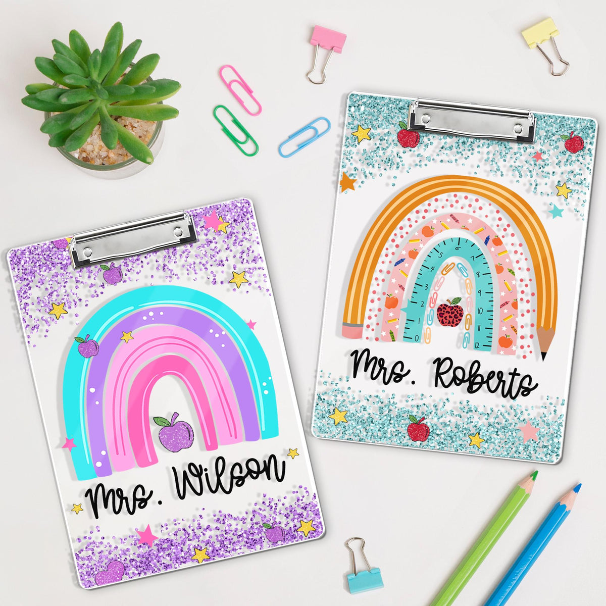 Personalized Teacher Appreciation Gifts, Custom Rainbow Teacher Clipboard, Teacher Name Clipboard, Back To School, End Of Year School Gift