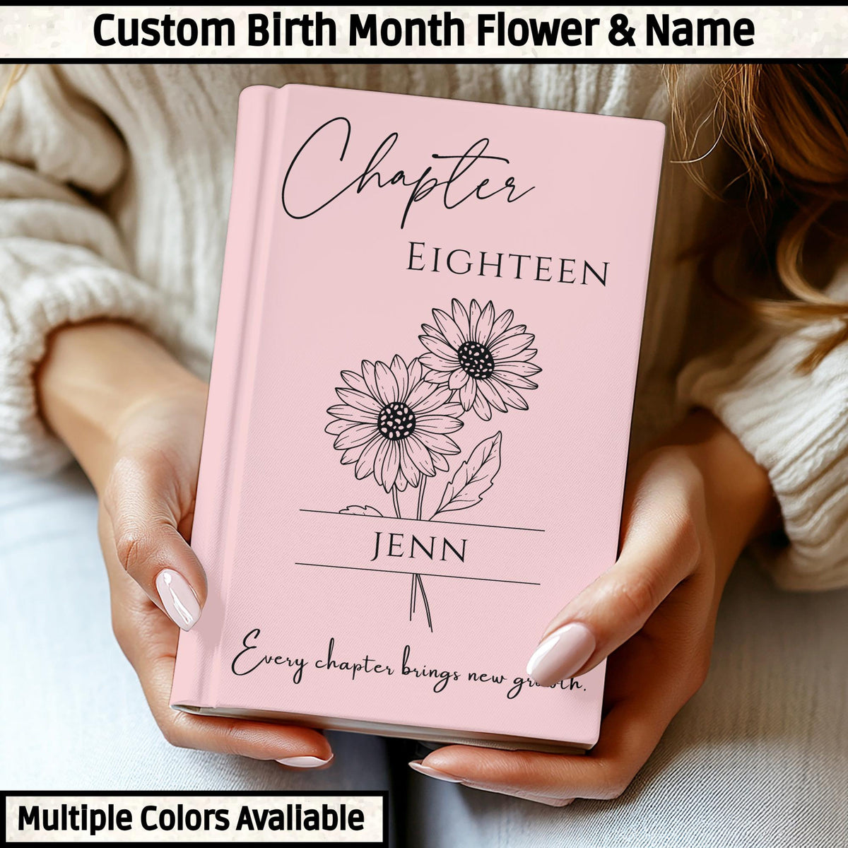 18th Birthday Gift, Chapter 18 Name Journal, Birth Month Flower Notebook, Personalized 18 Years Old Birthday Present for Her or Him