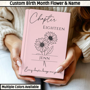 18th Birthday Gift, Chapter 18 Name Journal, Birth Month Flower Notebook, Personalized 18 Years Old Birthday Present for Her or Him