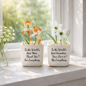 Hand Blown Glass Potted Plants, Personalized Mother's Day Gift for Mom, Mini Glass Flower Pot, Custom Birth Month Glass Flower