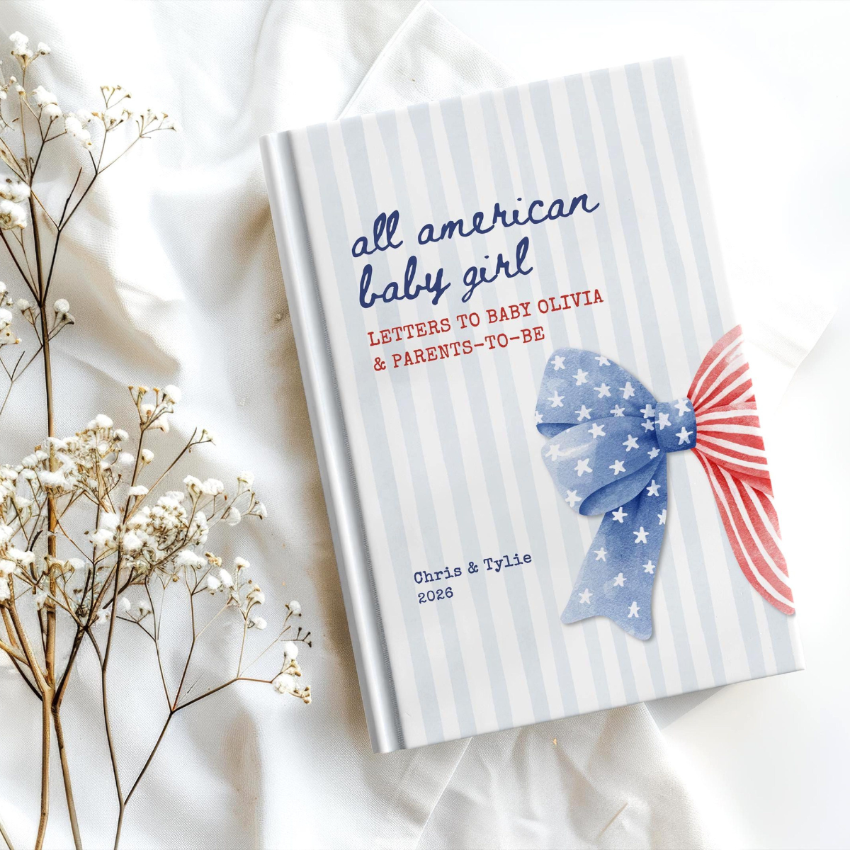 All American Baby Girl Shower Letter Notebook, Custom USA Baby Sprinkle Guest Book, Letters to Baby Patriotic Americana Baby Shower Book