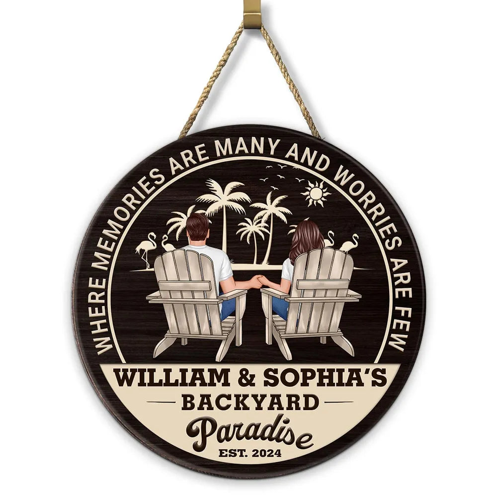 Backyard Paradise Where Memories Are Many And Worries Are Few - Personalized Wood Sign - Housewarming, Birthday, Anniversary Gift for Him, Her