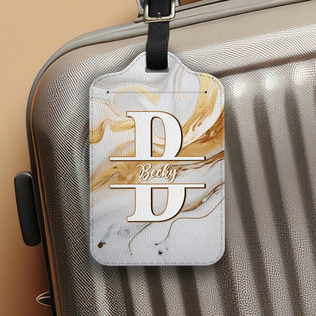 Custom Leather Luggage Tag with Monogram, Personalized Name & Design, Unique Travel Gift for Her Him