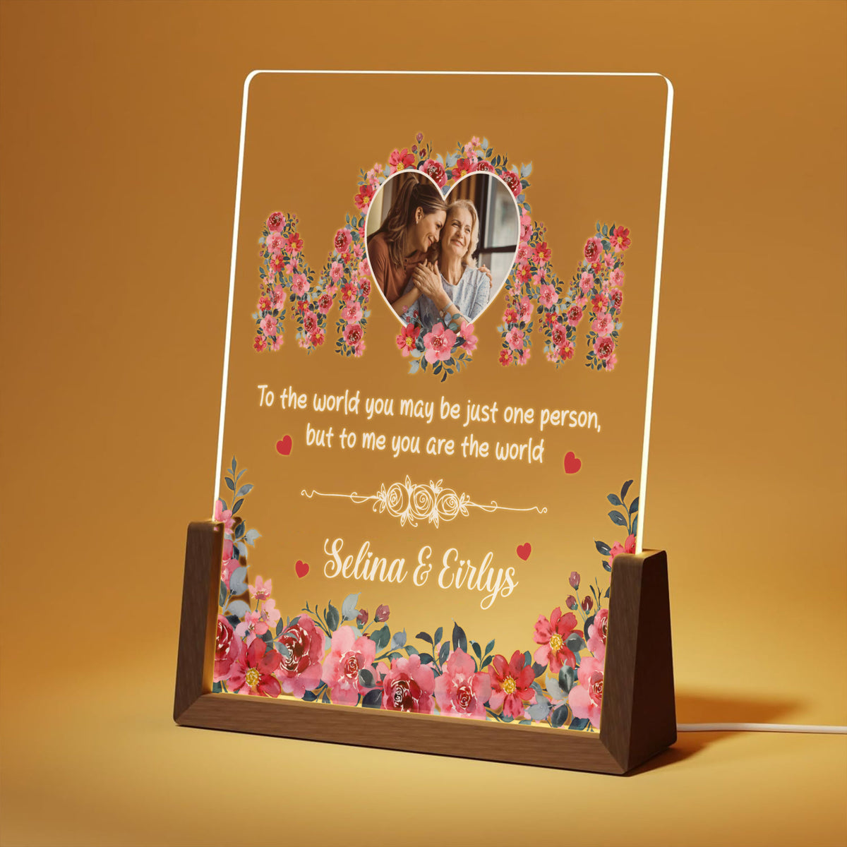 Personalized Mom Flower with Kids Names Plaque Light, Gifts for Mom, Grandma, Mother's Day Gift