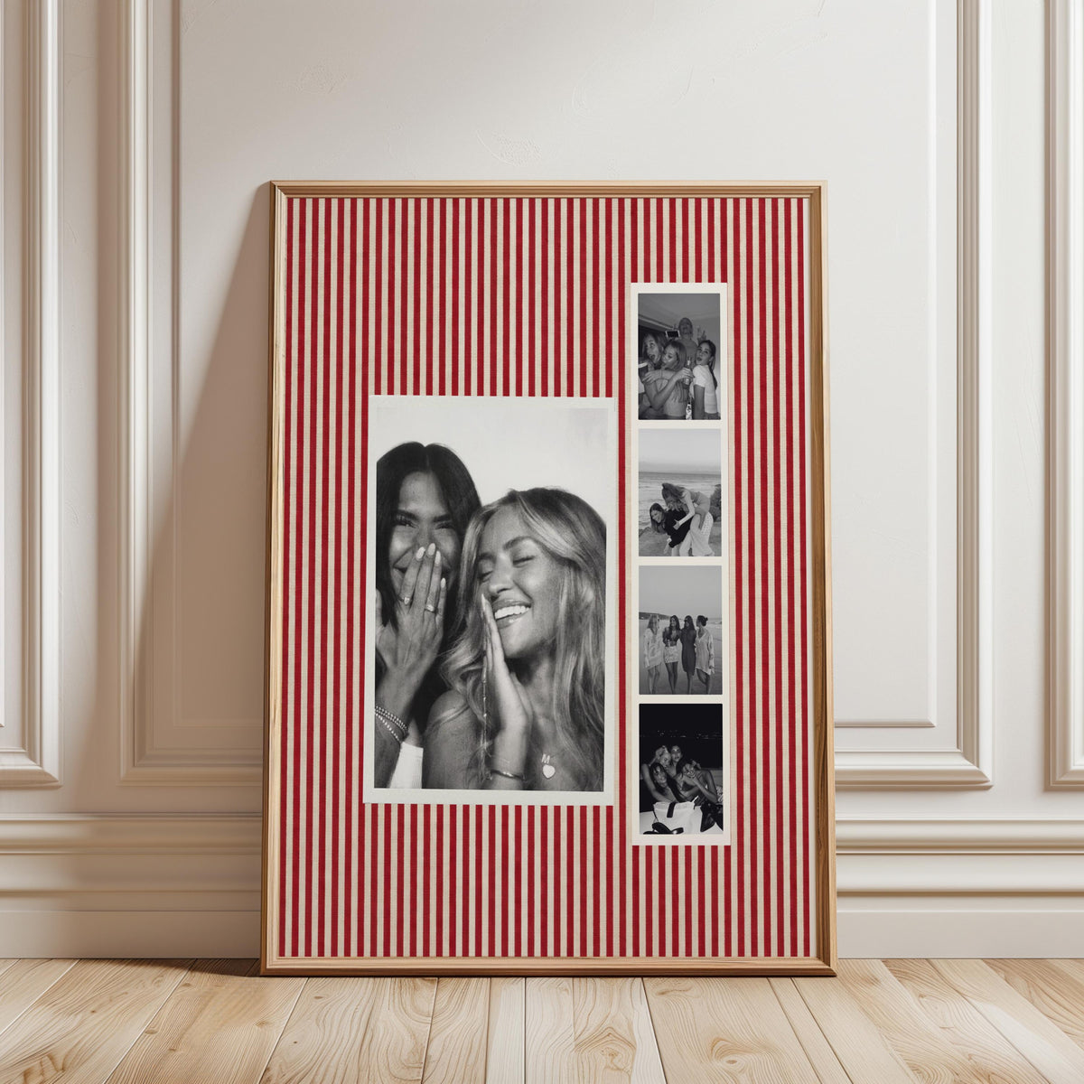 Custom Photo Collage Bestie Gift, Personalized Multi Photo Print, Red Striped Wall Art, Best Friend Gift
