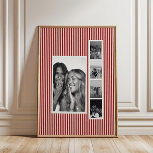 Custom Photo Collage Bestie Gift, Personalized Multi Photo Print, Red Striped Wall Art, Best Friend Gift