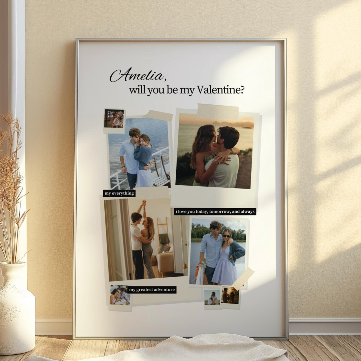 Will You Be My Valentine Custom Polaroid Photo Collage - Personalized Canvas - Anniversary Gift For Him Her, Valentine's Day Gift