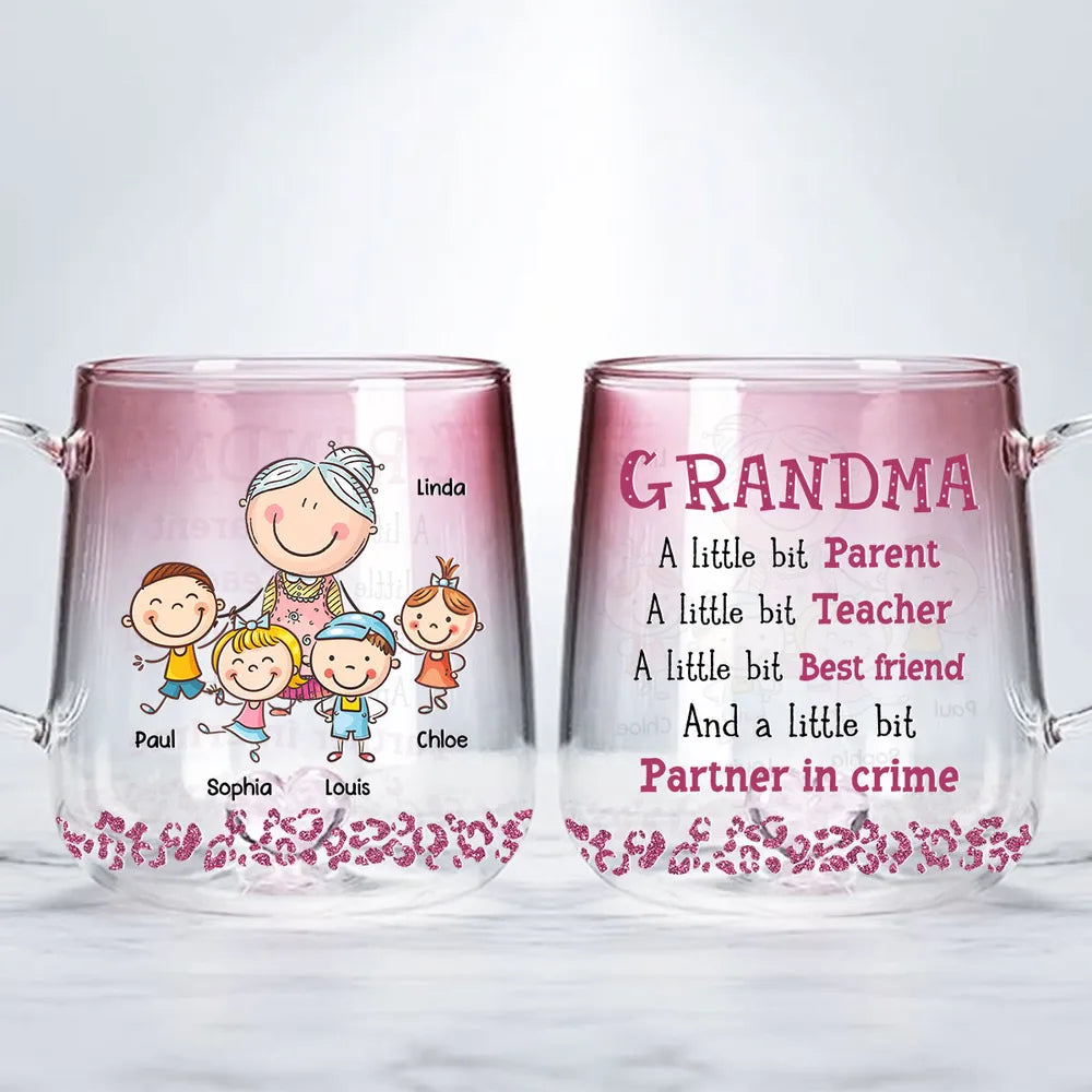 Grandma A Little Bit Of Everything - Personalized Gradient Glass Mug - Gift For Grandma, Mother's Day Gift