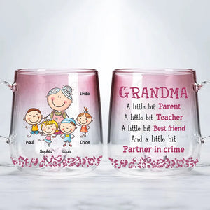 Grandma A Little Bit Of Everything - Personalized Gradient Glass Mug - Gift For Grandma, Mother's Day Gift