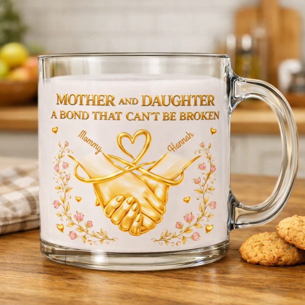 Mother & Daughter Unbreakable Bond - Personalized Glass Mug - Gift For Mom, Gift For Daughter, Mother's Day Gift