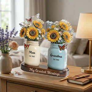 Mom Grandma Sunflowers Jars Est. Years 2D Flat - Personalized Acrylic Block - Gift For Grandma, Mother's Day Gift