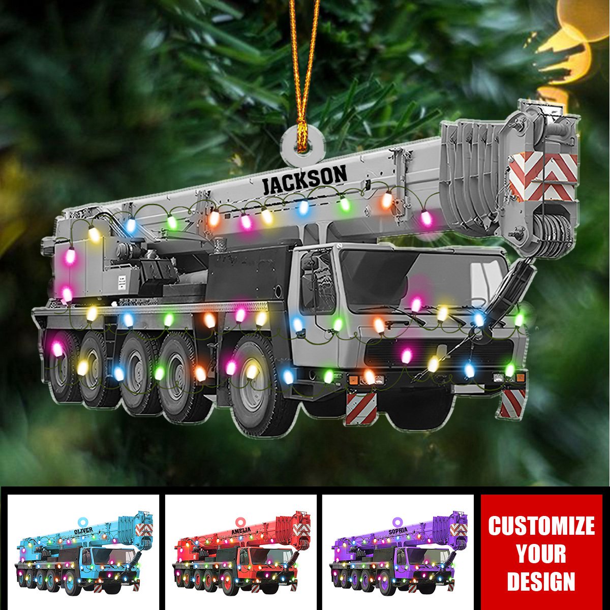 Crane Vehicles Personalized Acrylic Christmas Ornament, Gift For Heavy Equipment Operator