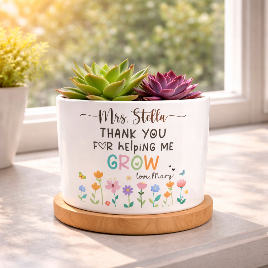 Personalized Teacher Flower Pot, Thank You for Helping Me Grow Planter, Flower Pot for Teacher, Teacher Appreciation, Gift For Teacher