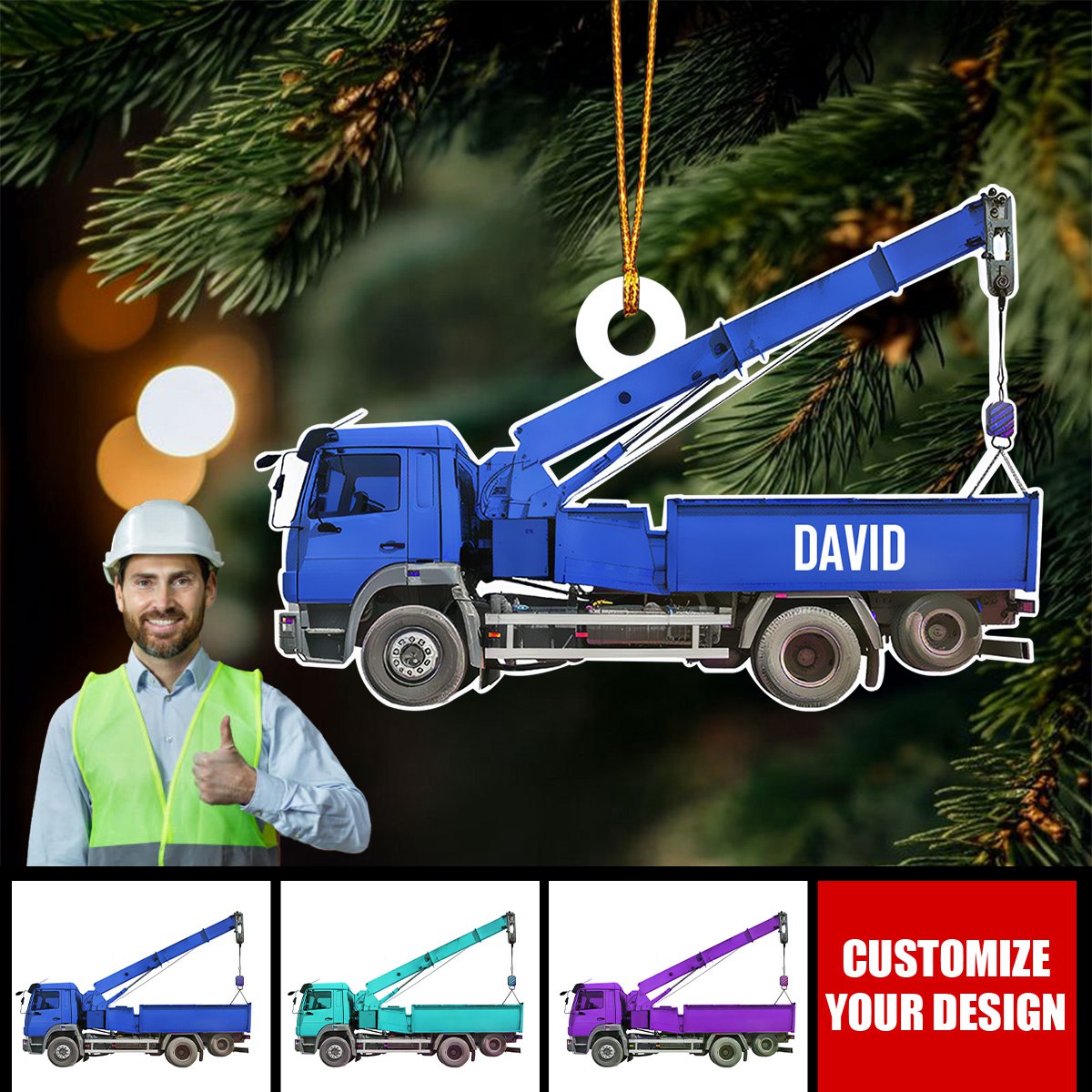 Personalized Lineman Truck Ornament, Custom Lineman Ornament, Christmas Gift