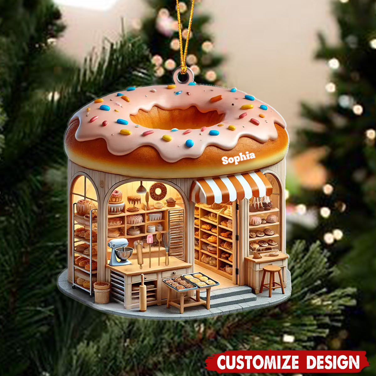 Custom Name Bakery Ornament, Christmas Decoration For Bakery Shop