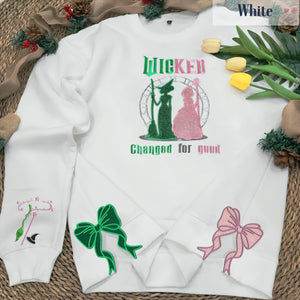 Wicked Glitter Embroidered Side Bow Cut-Out Sweatshirt, Embroidered Sweatshirt, Movie Fan Xmas Gift