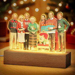 Custom Photo Shape - Personalized 3D LED Light Wooden Base - Christmas Gift For Family Members