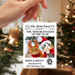 Custom Photo The Troublemaker Of The Year - Personalized Acrylic Ornament - Christmas Gift For Pet Owners