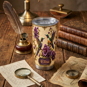 Elegant Purple Floral Hummingbird Insulated Tumbler