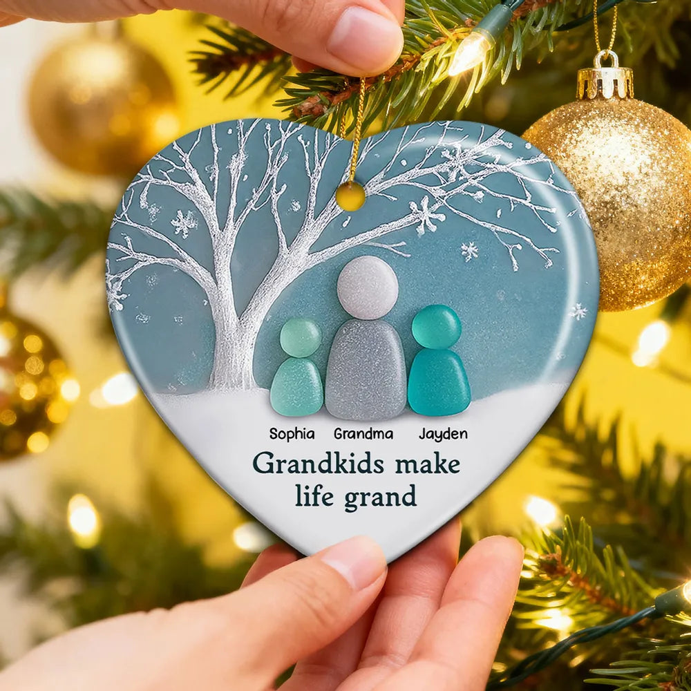 2D Sea Glass Effect Grandma & Grandkids - Personalized Ceramic Ornament - Christmas Gift For Grandchildren, Grandma