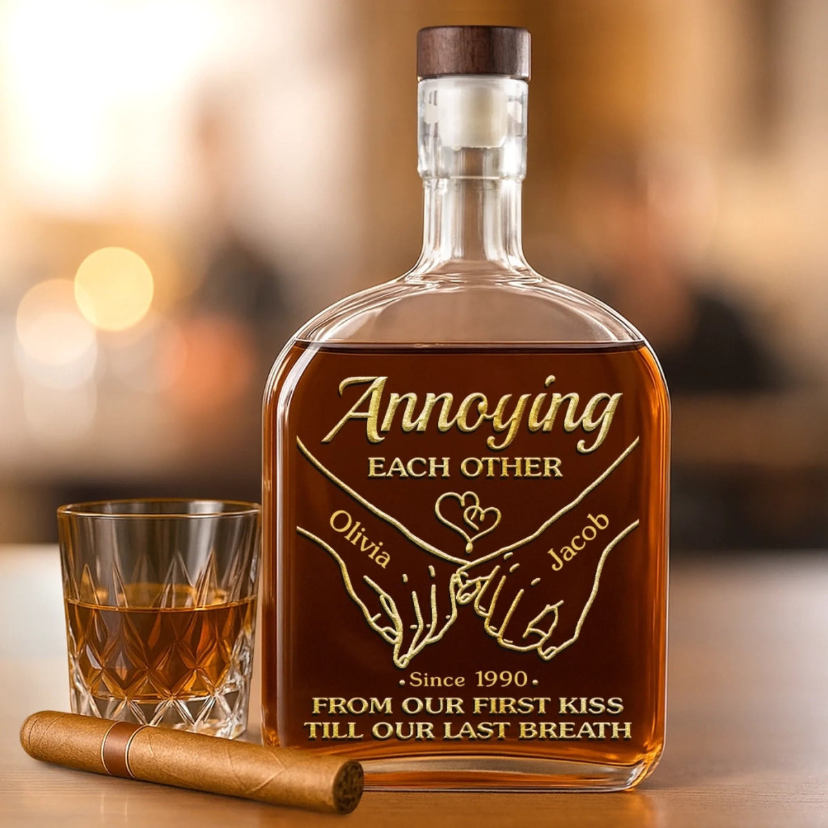 Annoying Each Other From Our First Kiss - Personalized Whiskey Bottle - Anniversary Gift, Valentine's Day Gift For Couple