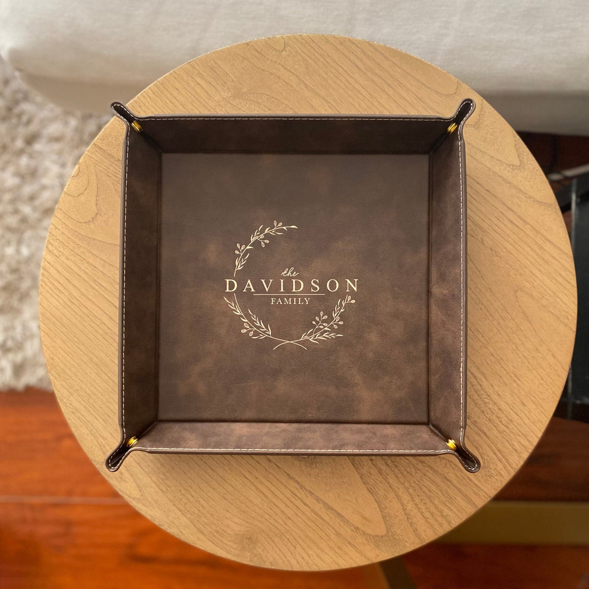 Personalized Leather Tray, Engraved Vegan Leather Valet Tray, Christmas Gifts, Custom Catch All Tray, Father's Day Gifts, Graduation Gifts