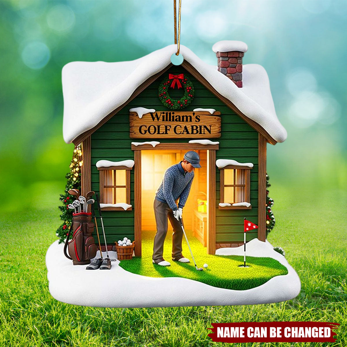 Christmas Golf Cabin - Personalized Acrylic Ornament - Christmas Gift For Golf Players