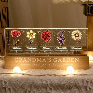 Grandma's Garden Of Grandkids Birth Month Flowers - Personalized LED Night Light - Gift For Grandma, Gift For Mom