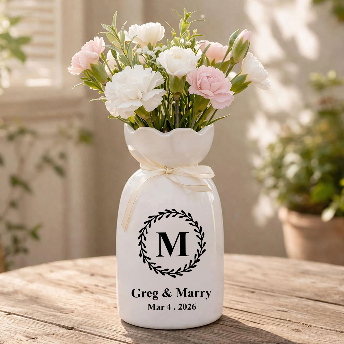 Custom Ceramic Anniversary Vase - Personalized Engagement Gift, Wedding Flower Pot for Couples, Anniversary