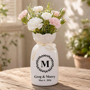 Custom Ceramic Anniversary Vase - Personalized Engagement Gift, Wedding Flower Pot for Couples, Anniversary