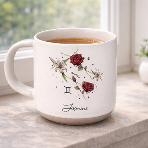 Zodiac Floral Star Constellation Birth Month Flower Personalized Pottery Mug, Best Friend Mug, Birthday Mug, Birth Signs, Star Signs