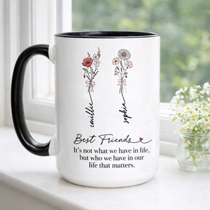 Personalized Birth Month Flower Mug for Best Friend, Custom Name Birthday Coffee Mug, Bestie Gift
