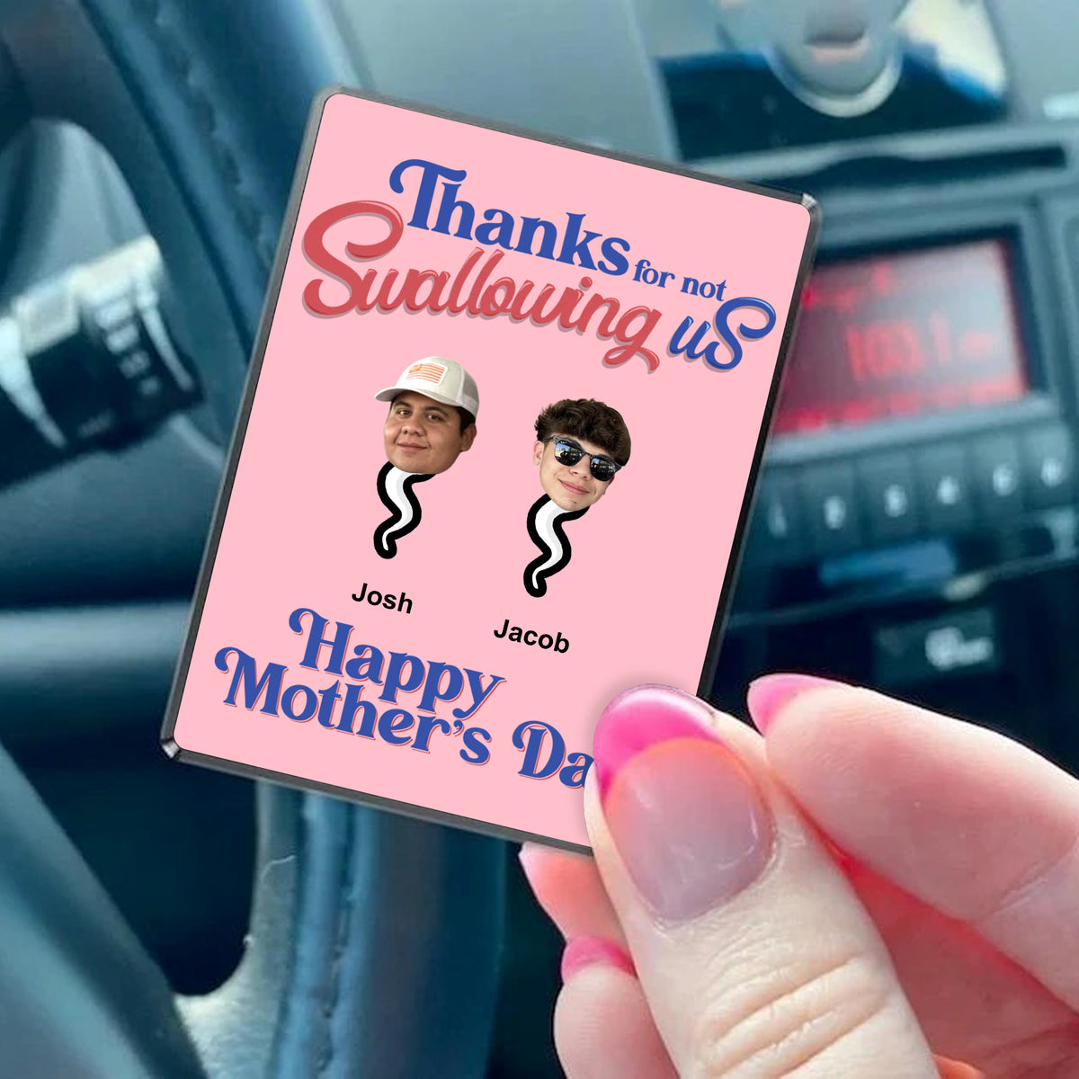 Personalized Car Visor Clip - Thanks For Not Swallowing Us - Funny Mother's Day Birthday Gift For Mom Mother Wife