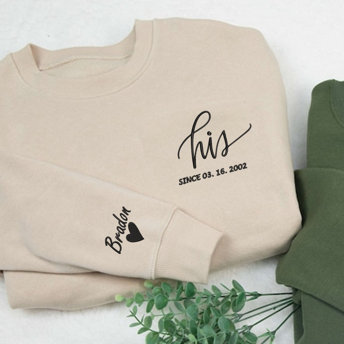 Personalized Embroidered Couple Matching Sweatshirt With Name on Sleeve, Anniversary Date Couples Sweater, Couples Gifts Valentines Day