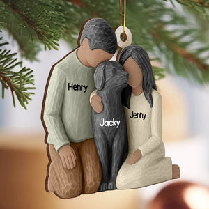 Couple and the Dogs 3D Effect - Personalized Wooden Ornament - Christmas Gift for Couple Dog Owners