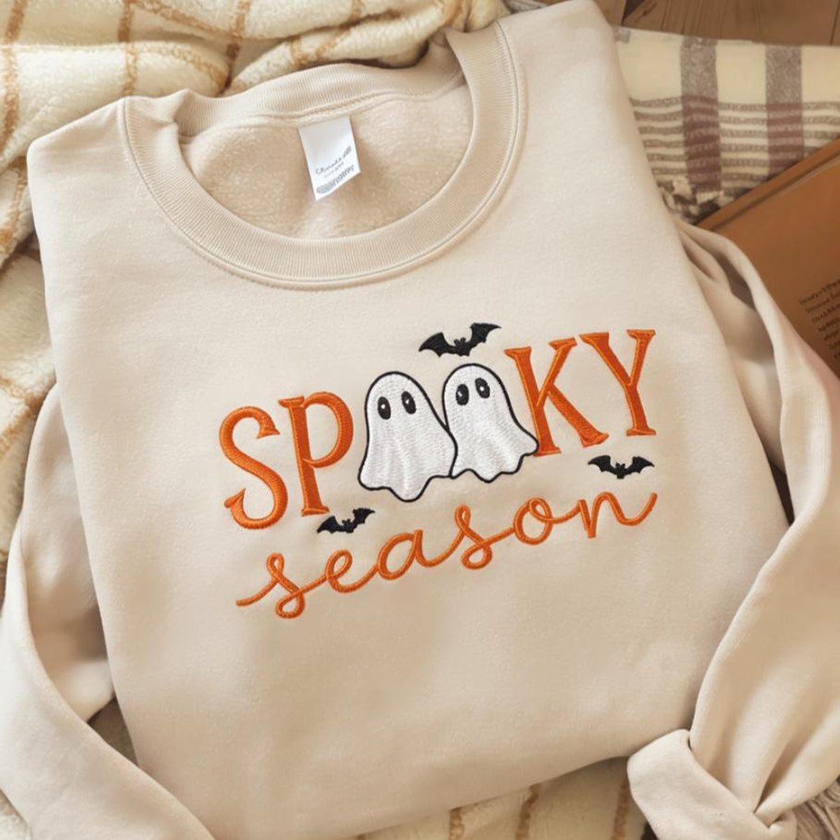 Embroidered Cute Spooky Season Sweatshirt, Cute Halloween Sweatshirt, Cute Fall Sweatshirt, Gift For Halloween, Spooky Season Crewneck