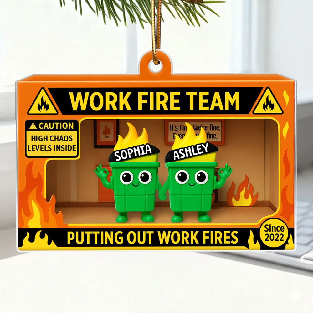 Action Figure Dumpster Fires - Personalized Acrylic Ornament - Christmas Gift for Coworkers